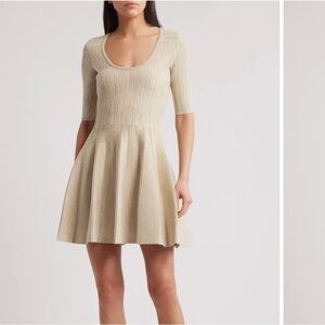 Hugo Boss Beige Ribbed Mini Dress